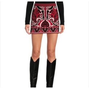 Chelsea & Violet Womens L Preppy Red Black Boho Knit Sweater Mini Skirt A Line